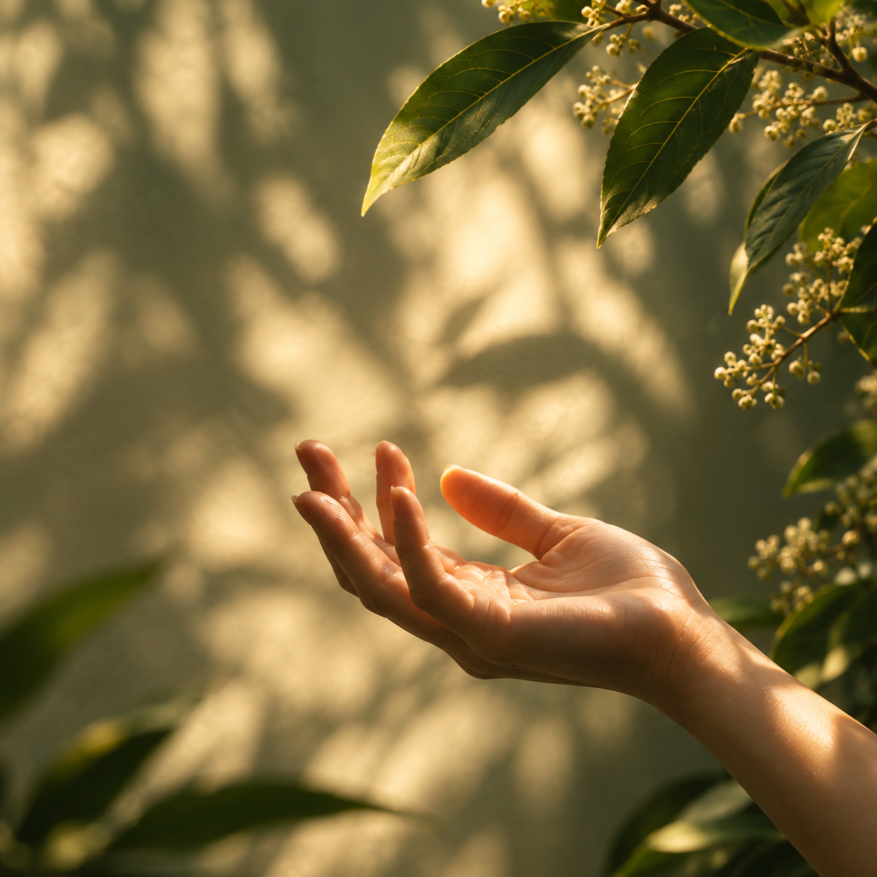 Open hand with leaf shadows, representing a nurturing coaching approach